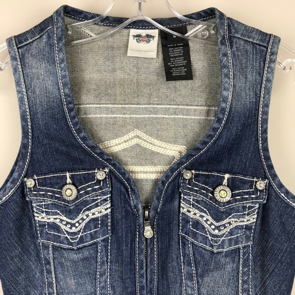Harley Davidson Denim Blue Jean Vest Women's Small - Picture 2 of 7